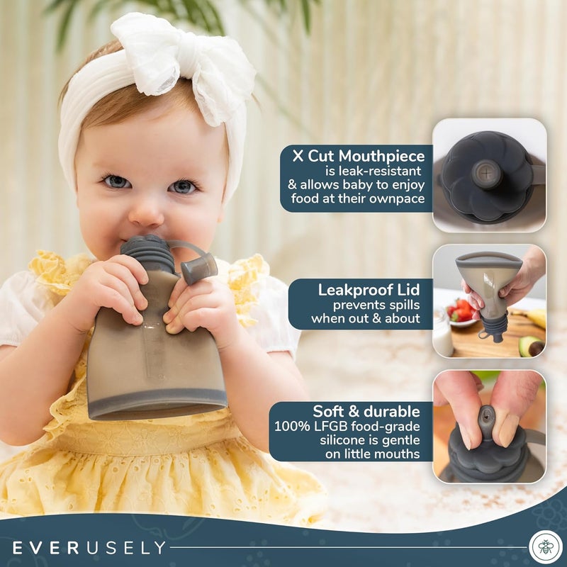 Everusely Reusable Baby Food Pouches for Toddlers - 2 Pack, 6 oz/180 ml, Slate - Image 4